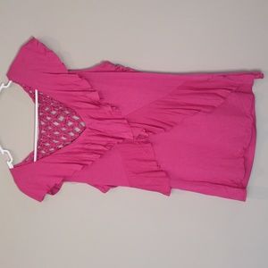 Nine West flutter sleeves top with overlay crochet backbarbie pink size M